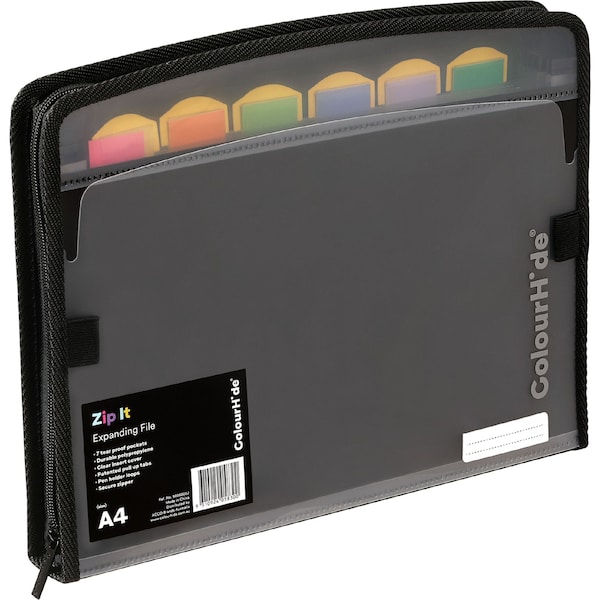 ColourHide Zip It A4 Expanding File Black each