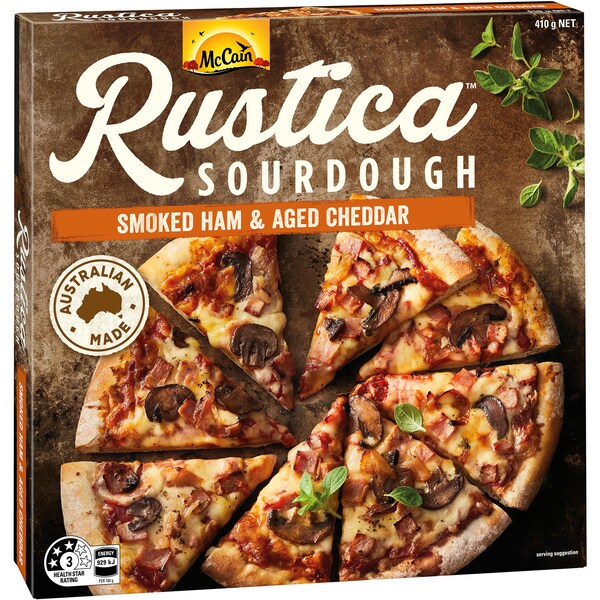 McCain Rustica Sourdough Smoked Ham & Aged Cheddar Pizza 410g