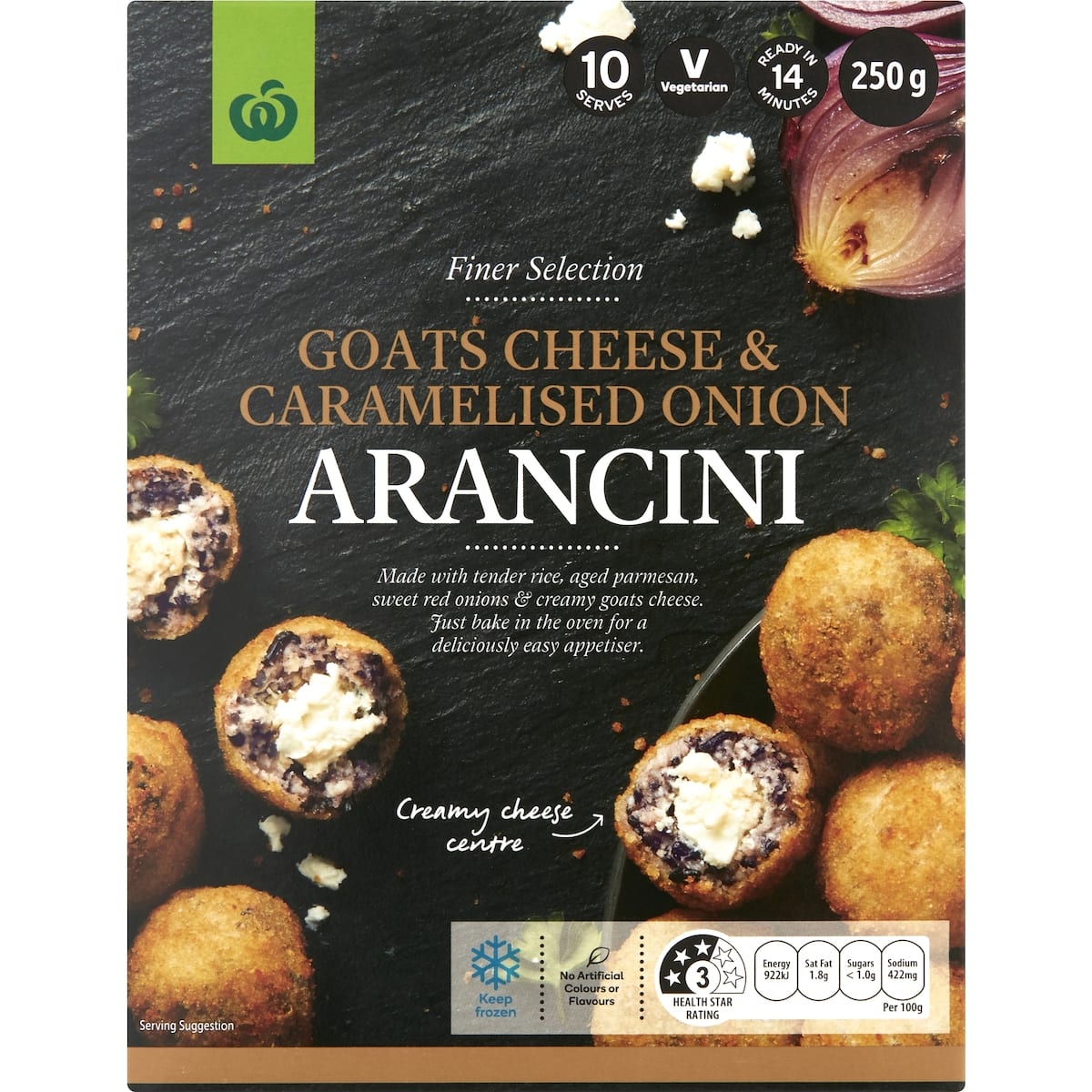 Woolworths Goats Cheese and Caramelised Onion Arancini 250g bunch
