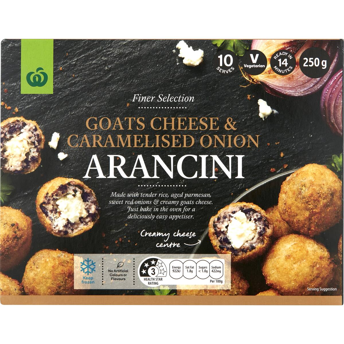 Woolworths Goats Cheese and Caramelised Onion Arancini 250g bunch