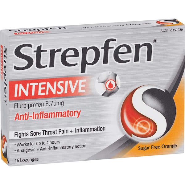 Strepfen Intensive Throat Lozenges Sugar Free Orange 16 pack