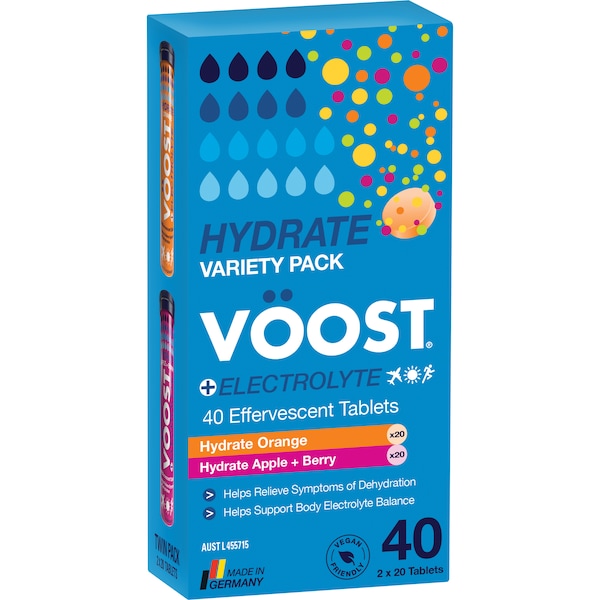 VOOST Hydrate +Electrolyte Orange Apple & Berry Effervescent 40 pack