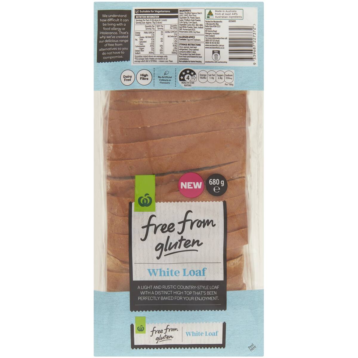 Woolworths Free From Gluten White Loaf 680g bunch