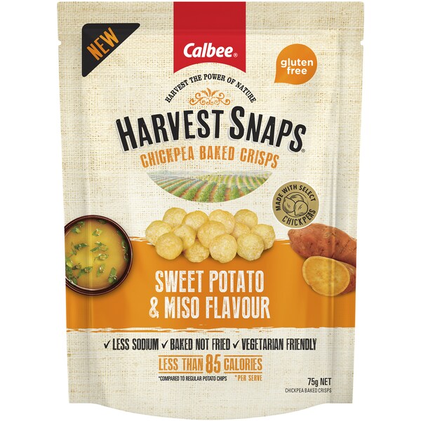 Calbee Harvest Snaps Chickpea Sweet Potato & Miso Baked Crisps 75g
