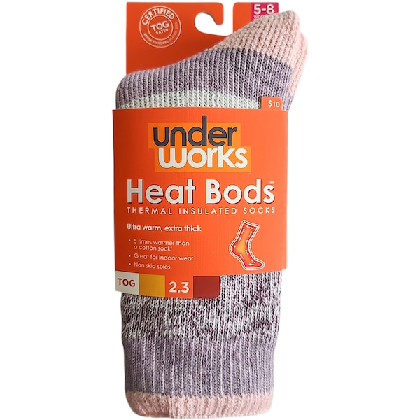 Underworks Ladies Heat Bods Thermal Socks Pink & Grey Size 5-8 each