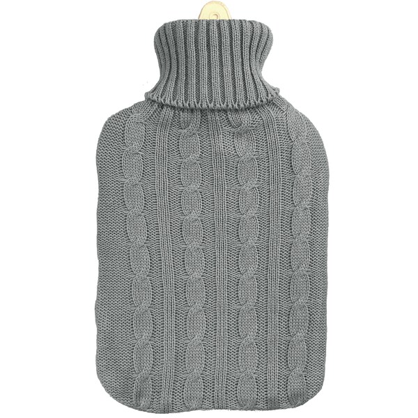 Feel Good Hot Water Bottle With Cover Grey Cable Knit Each