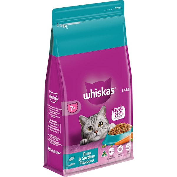 Whiskas Senior 7+ Years Dry Cat Food Tuna & Sardine Flavours 1.8kg