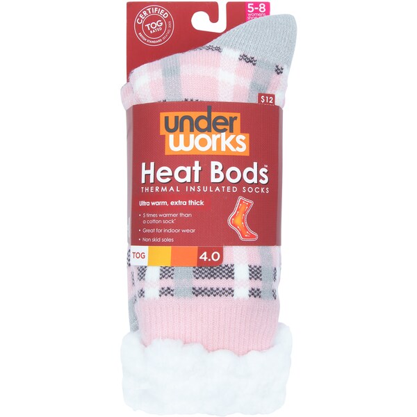 Underworks Ladies Heat Bods Thermal Tog 4 Socks Pink Size 5-8 each