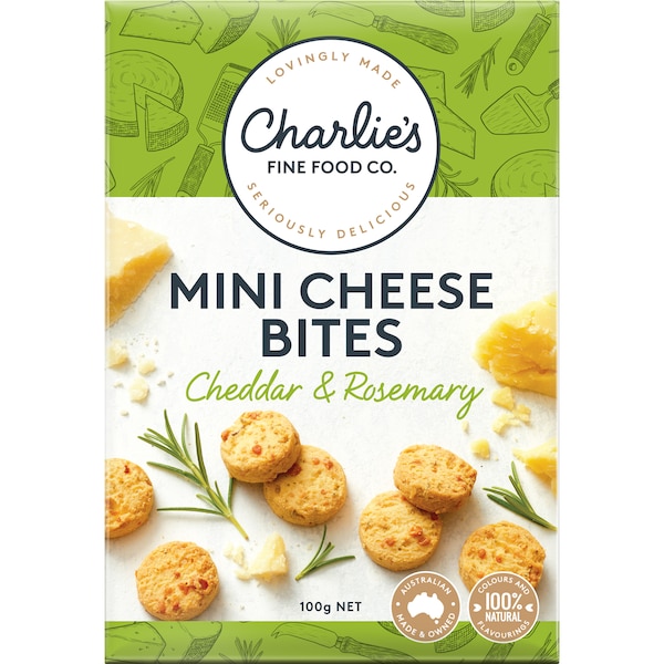 Charlie's Fine Food Co. Mini Cheese Bites Cheddar & Rosemary 100g