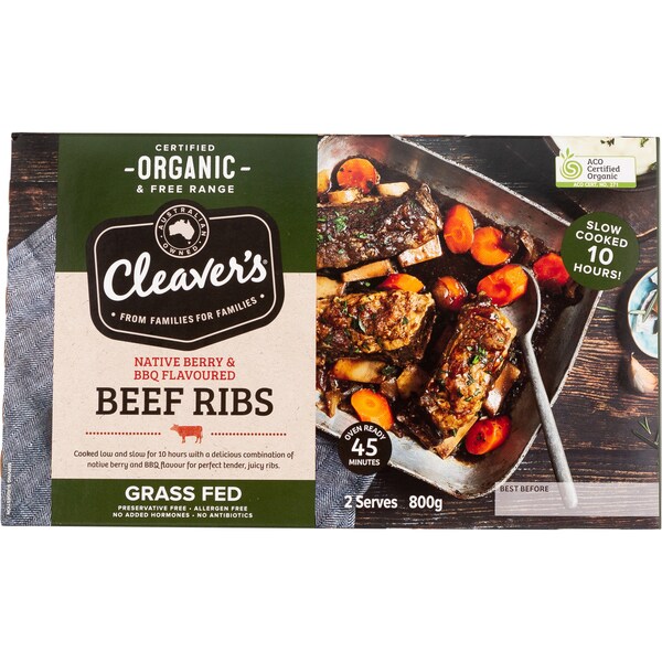 Cleaver's Organic Native Berry & Bbq Flavoured Beef Ribs 800g