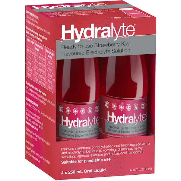 Hydralyte Liquid Strawberry Kiwi 250mL x 4 pack