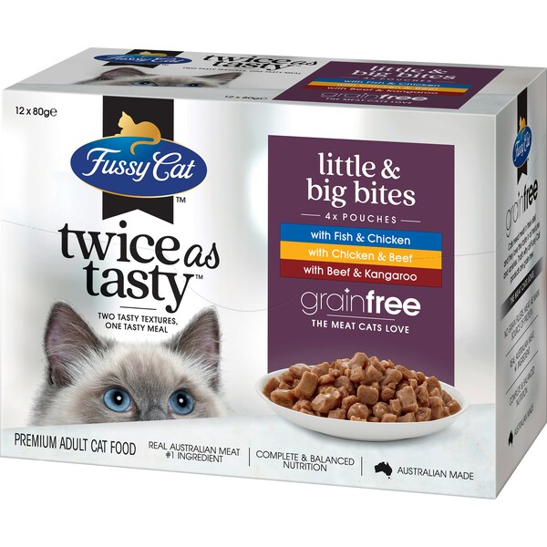 Fussy Cat Grain Free Adult Wet Cat Food Little & Big Bites 80g x 12 pack