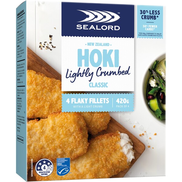 Sealord Hoki Lightly Crumbed Classic Crumb Fillets 4 Pack