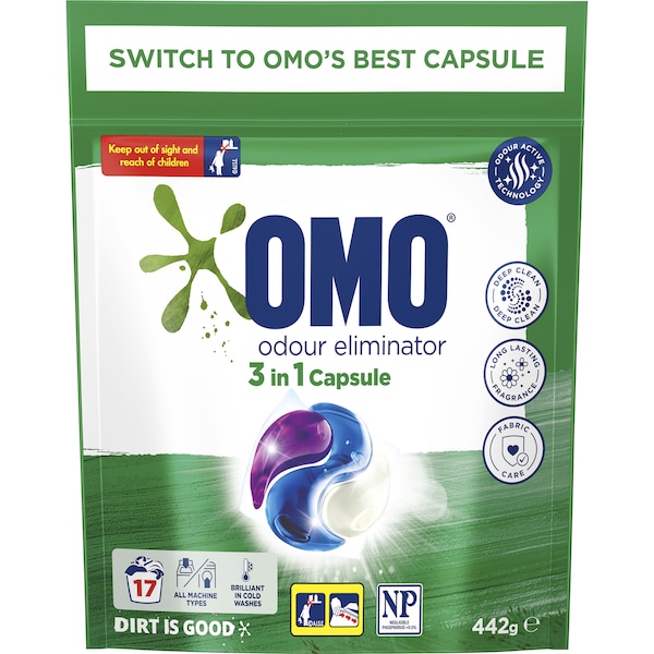 OMO Laundry Capsules 3 In 1, Odour Eliminator 17 pack