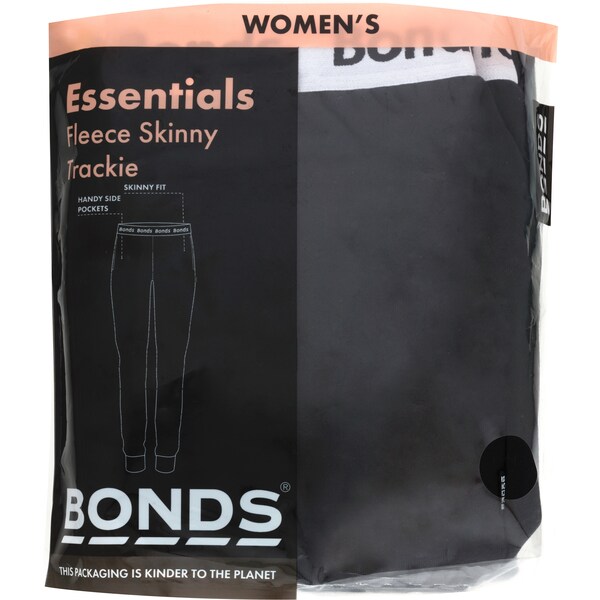 Bonds Women's Essentials Fleece Skinny Trackie Large Black each
