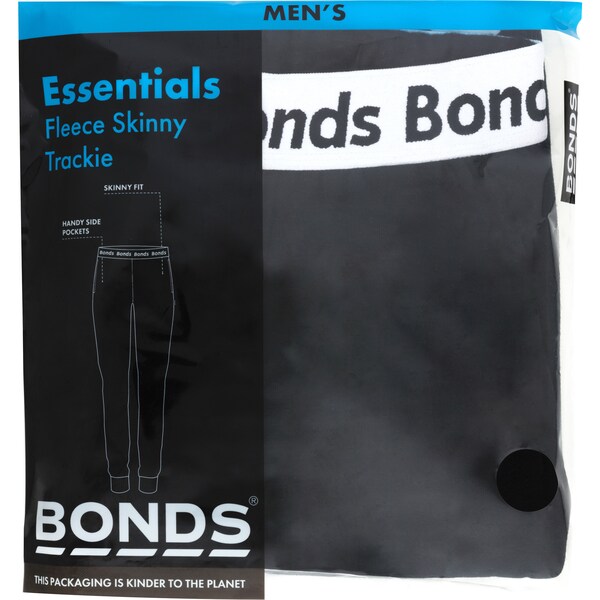 Bonds Men's Essentials Fleece Skinny Trackie Medium Black Each
