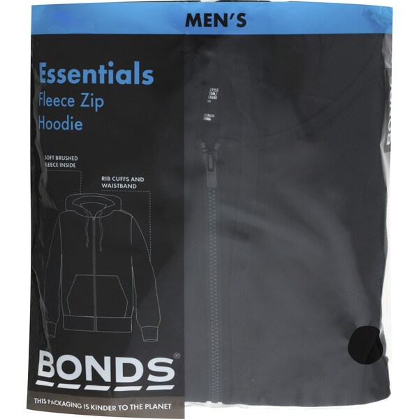 Bonds Mens Fleece Zip Hoodie Black m m Each