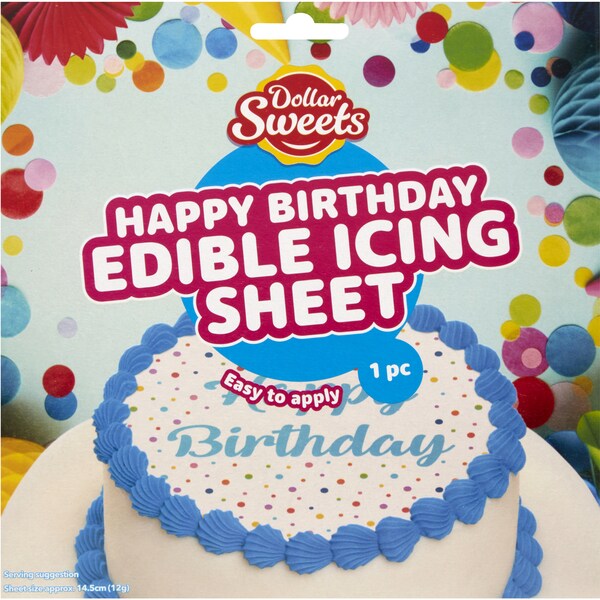 Dollar Sweets Happy Birthday Edible Icing Sheet Each