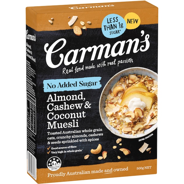 Carman's No Added Sugar Almond, Cashew & Coconut Muesli 500g