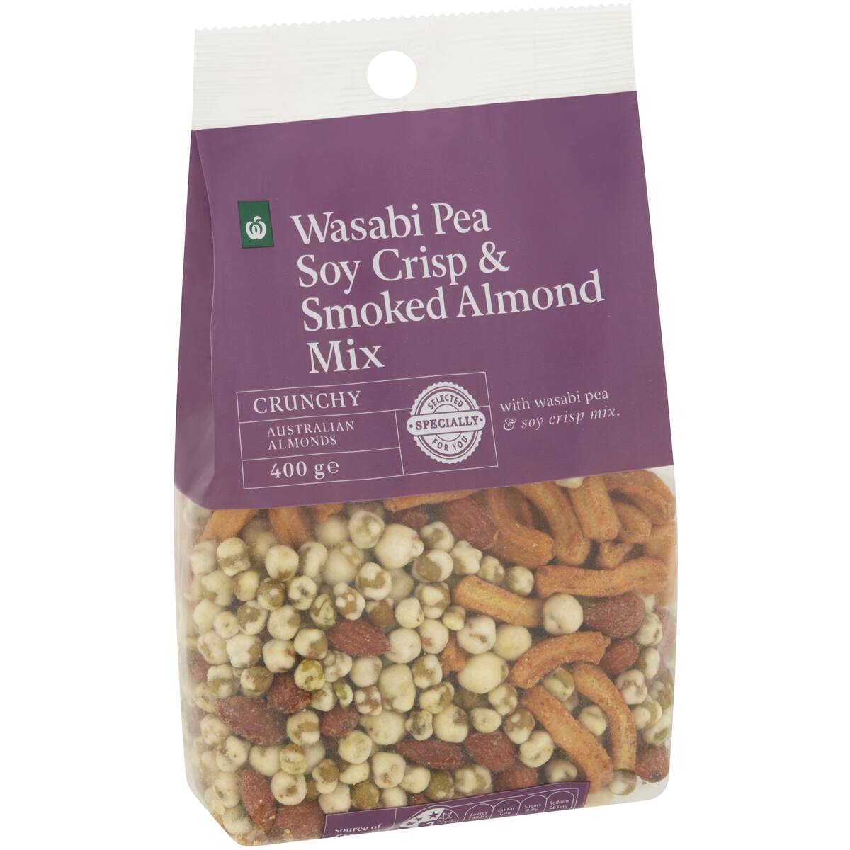 Woolworths Wasabi Pea Soy Crisp and Smoked Almond Mix 400g bunch