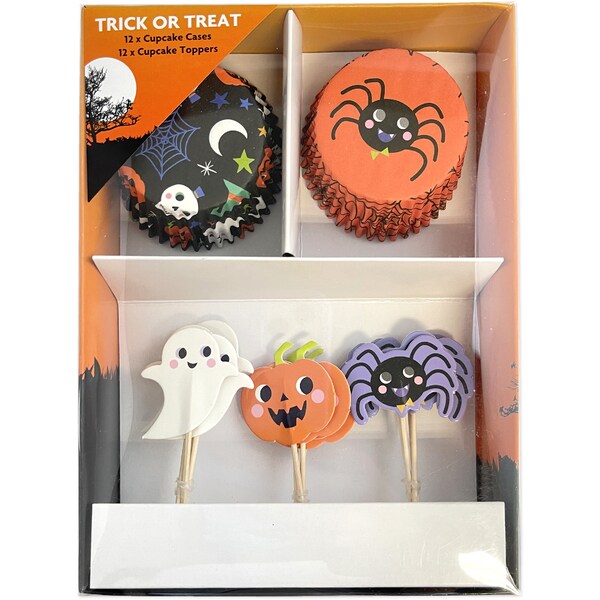 Halloween Trick Or Treat Cupcake Cases & Topper Set 12 Pack