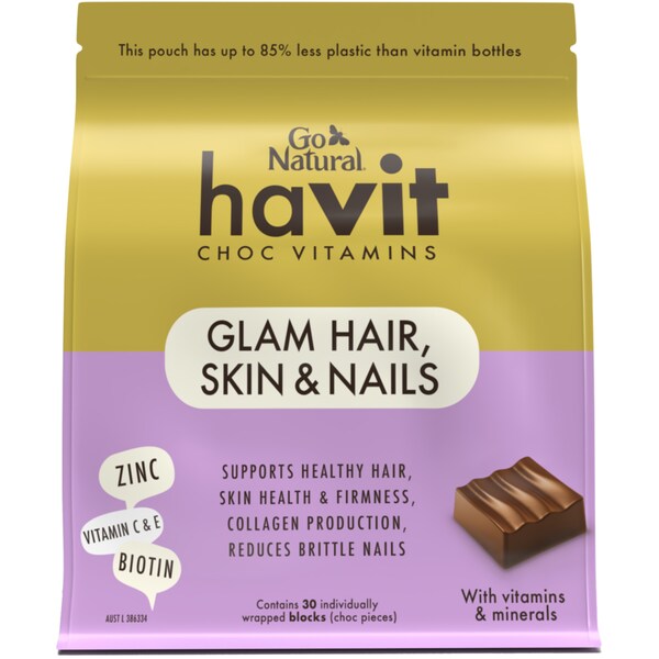 Go Natural Havit Choc Vitamins Glam Hair, Skin & Nails 30 pack