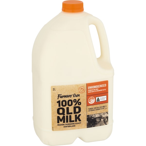 Farmers Own Unhomogenised Full Cream Milk 3L