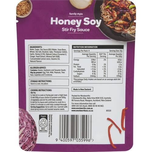 Woolworths Honey Soy Stir Fry Sauce 150g bunch
