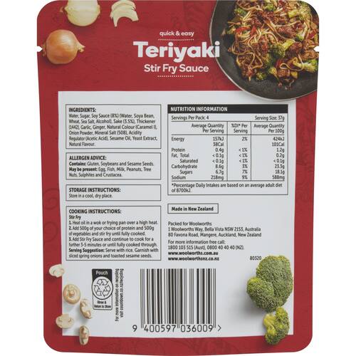Woolworths Teriyaki Stir Fry Sauce 150g bunch