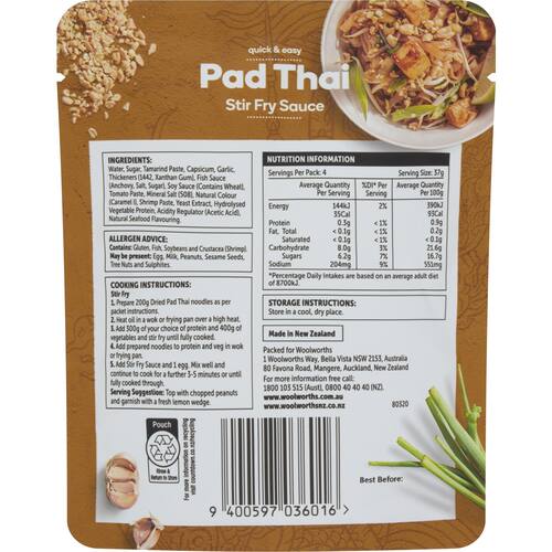 Woolworths Pad Thai Stir Fry Sauce 150g bunch