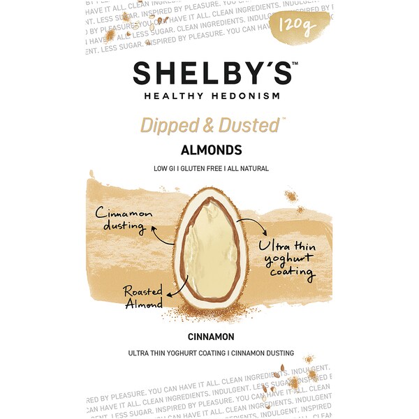Shelby's Dipped & Dusted Almonds Cinnamon Yoghurt 120g