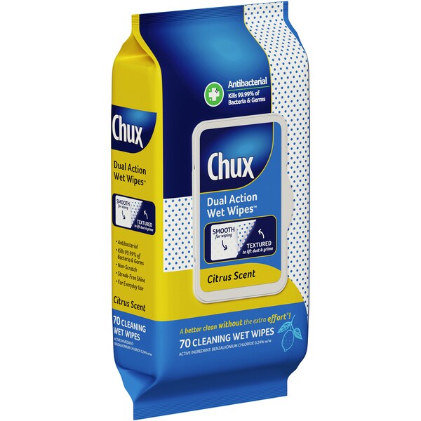 Chux Dual Action Wet Wipes Citrus Scent 70 Pack