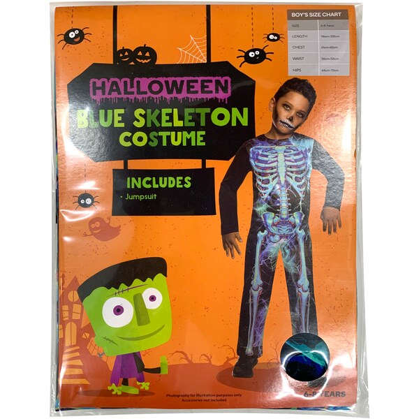 Halloween Costume Blue Skeleton Size 6-8 Years Each