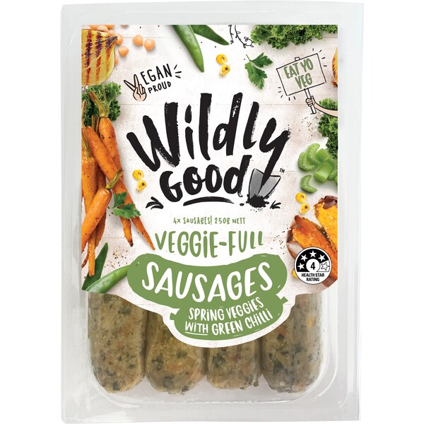 Wildly Good Veggie Full Sausages Spring Veggies With Green Chilli 4 Pack