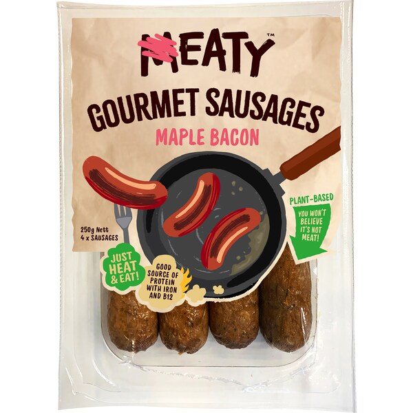Eaty Maple Bacon Gourmet Plant Based Sausages 250g