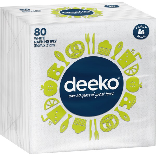 Deeko Serviettes Hypo White Everyday 80 Pack