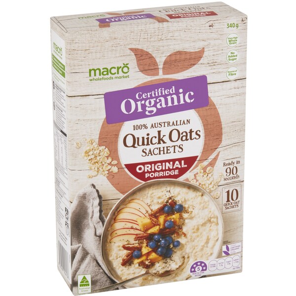 Macro Organic 100% Australian Quick Oat Sachets Original Porridge 10 pack