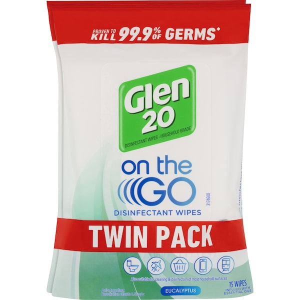 Glen 20 On The Go Disinfectant Wipes Eucalyptus 30 Pack