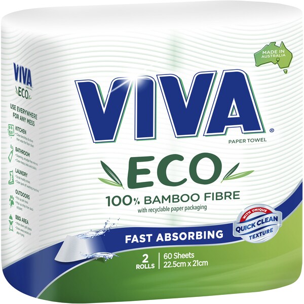 Viva Eco Bamboo Fibre Paper Towel Rolls 2 Pack