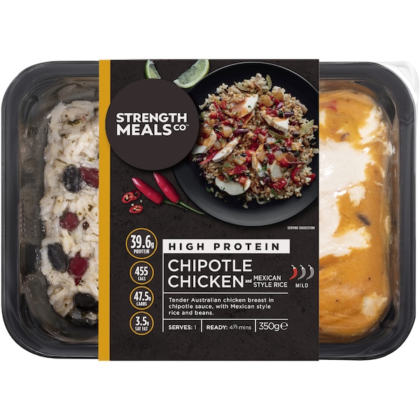 Strength Meals Co Chicken Chipotle And Mexican Style Rice Chilled Meal 350g