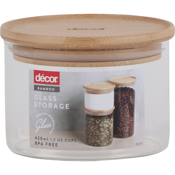 Decor Bamboo & Glass Canisters 420Ml each