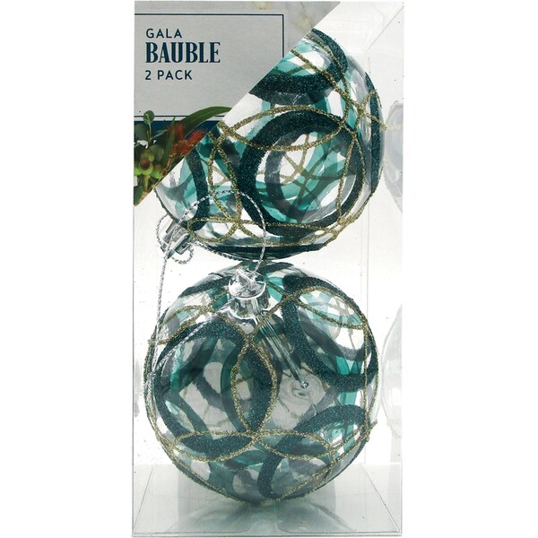 Christmas Gala Bauble Clear Green 2 pack