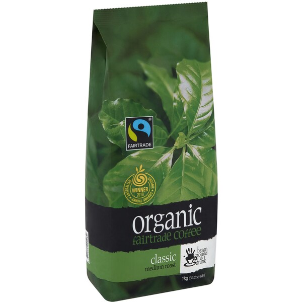 Bean Ground & Drunk Coffee Organic Fairtrade Classic Beans 1kg