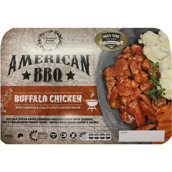 Creative Foods American Bbq Buffalo Chicken Strips Chilled Meal 400g