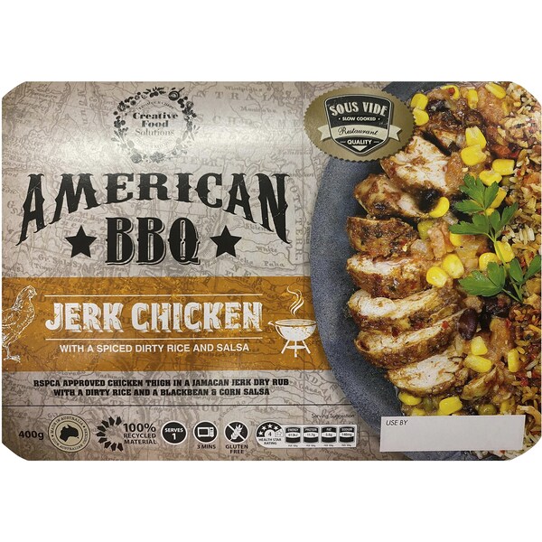 Creative Foods American Bbq Jerk Chicken Meal Chilled Meal 400g