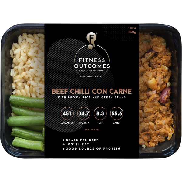 Fitness Outcomes Beef Chili Con Carne With Rice & Beans Chilled Meal 350g