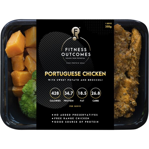 Fitness Outcomes Portuguese Chicken With Sweet Potato & Broccoli Chilled Meal 350g