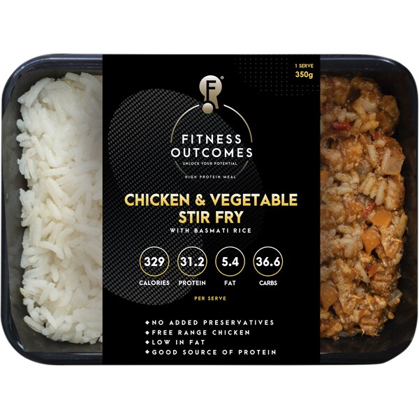 Fitness Outcomes Chicken & Vegetable Stir Fry With Basmati Rice Chilled Meal 350g