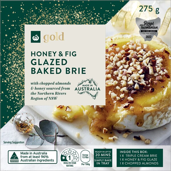 Woolworths Gold Honey & Fig Glazed Baked Brie With Chopped Almonds 275g