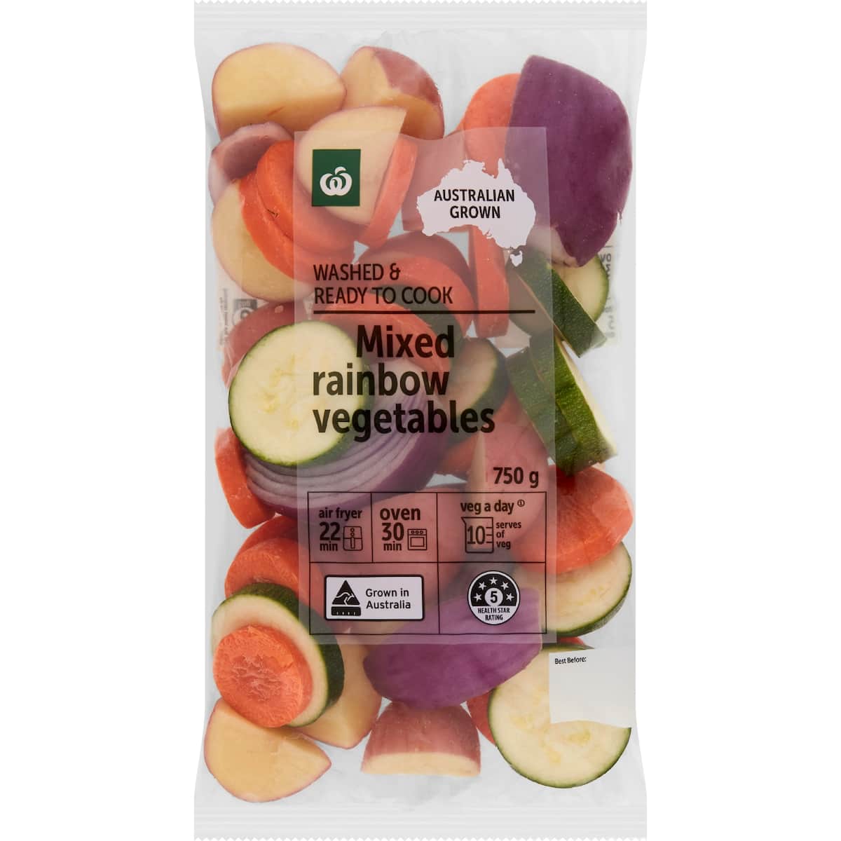 Woolworths Washed and Ready To Cook Mixed Rainbow Vegetables 750g bunch
